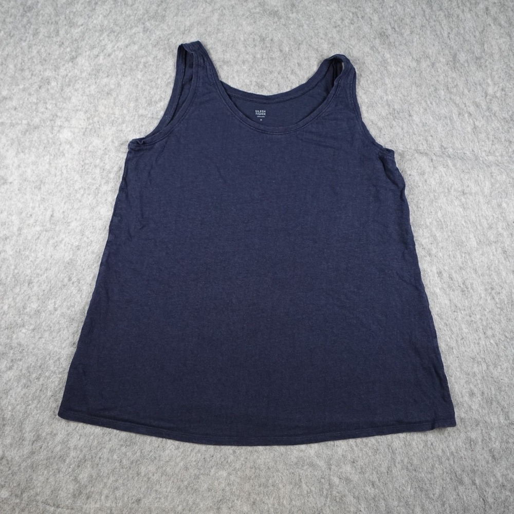 Eileen Fisher Top Women Medium Navy Blue Linen Sleeveless Scoop Neck Lagenlook